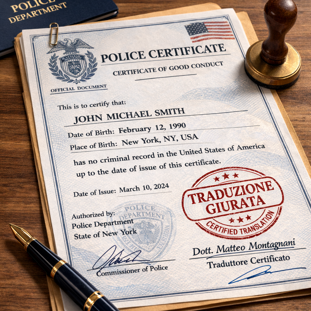 Traduzione giurata certificato penale in italiano